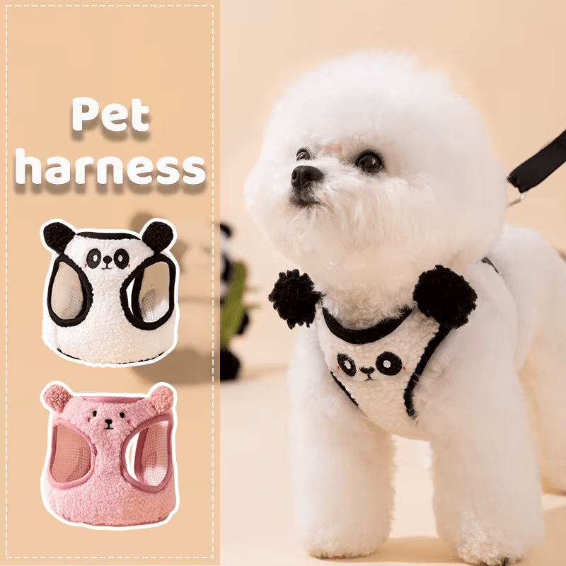 Adorable Fluffy Panda Fleece Dog Harness - PawPlaza