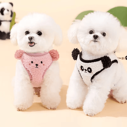 Adorable Fluffy Panda Fleece Dog Harness - PawPlaza