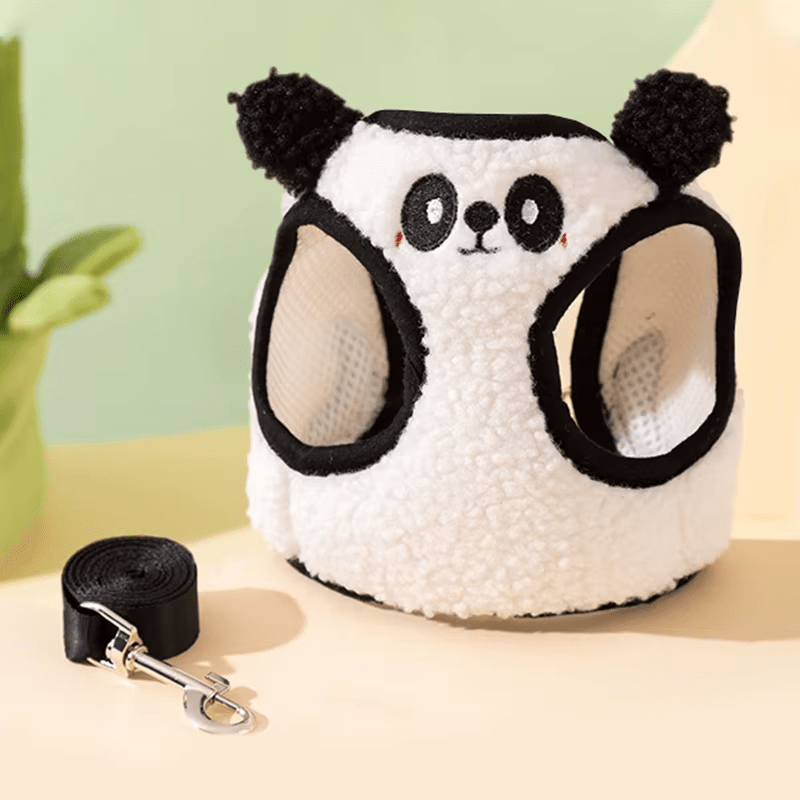 Adorable Fluffy Panda Fleece Dog Harness - PawPlaza