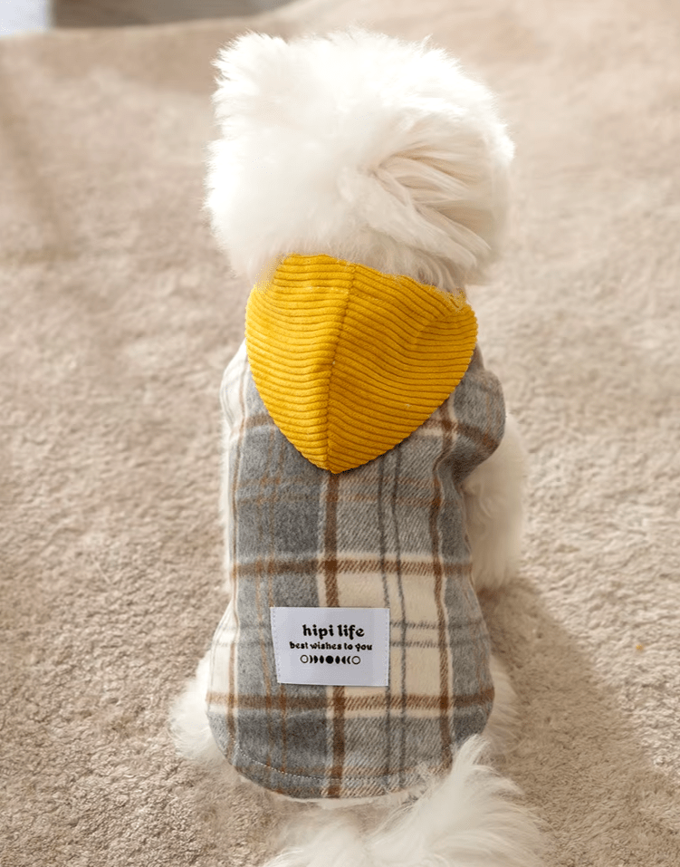 Corduroy Chessboard Grid Hoodie - PawPlaza