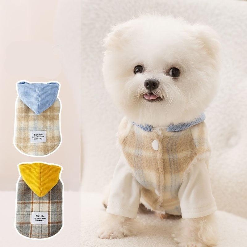 Corduroy Chessboard Grid Hoodie - PawPlaza