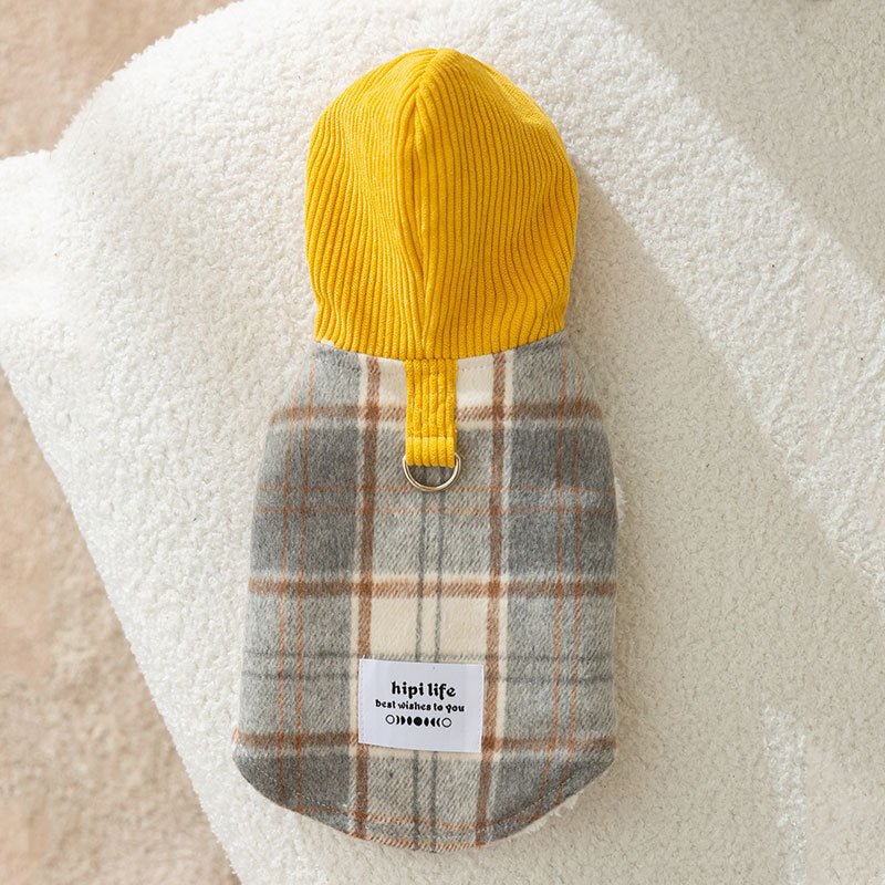 Corduroy Chessboard Grid Hoodie - PawPlaza