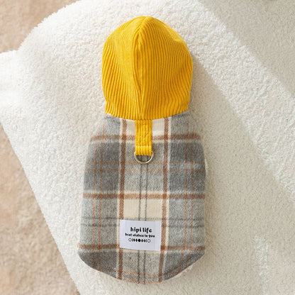Corduroy Chessboard Grid Hoodie - PawPlaza