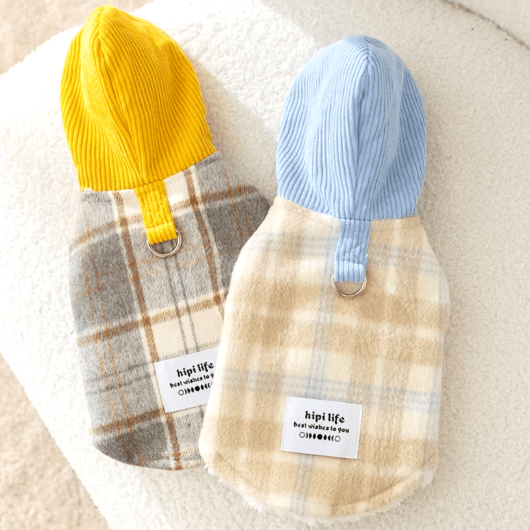 Corduroy Chessboard Grid Hoodie - PawPlaza