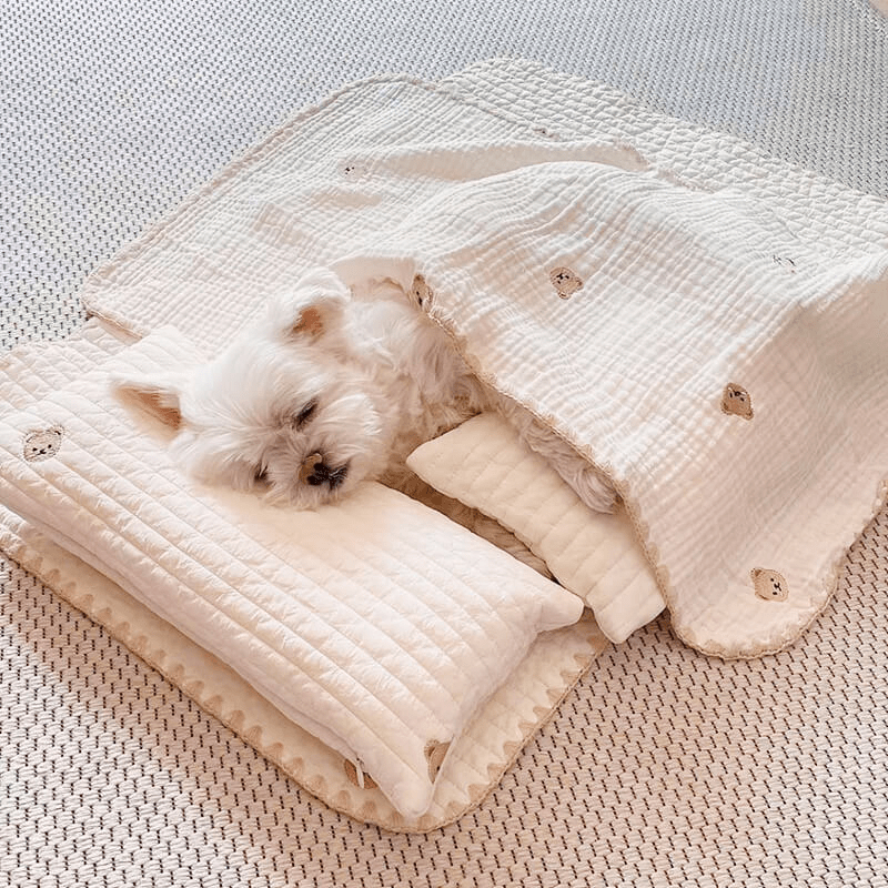 Cozy Embroidered Cotton Pillow Bed Set - PawPlaza