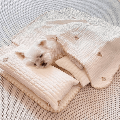 Cozy Embroidered Cotton Pillow Bed Set - PawPlaza
