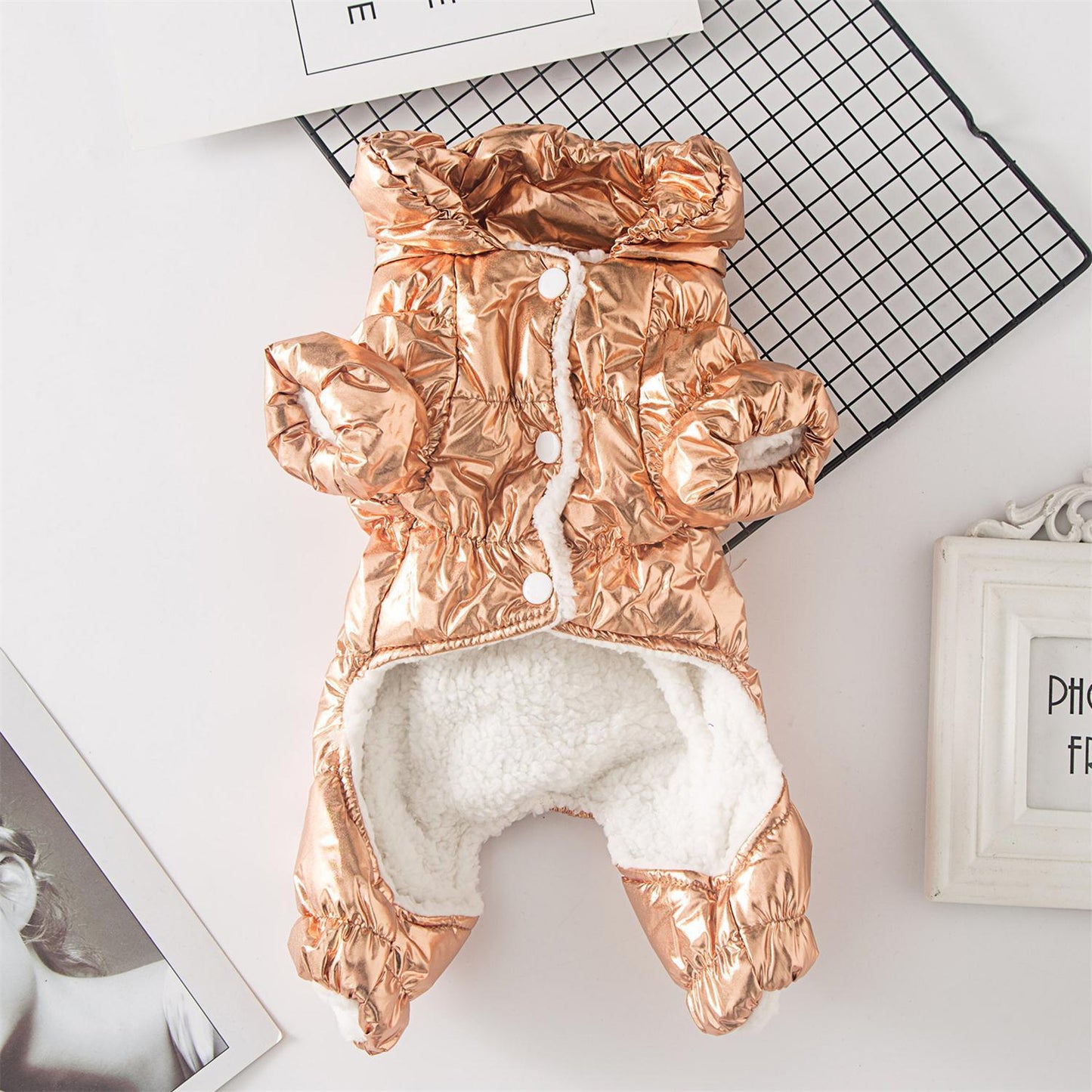 Dachshund Corgi Champagne Puffer Suit - PawPlaza