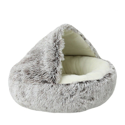 Fluffy Cat Cave Enclosed Dog Bed House Sleeping Nest - PawPlaza