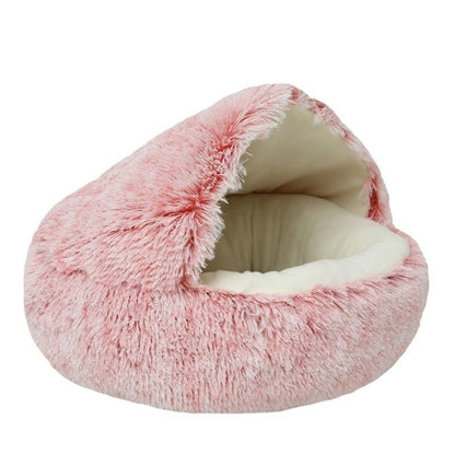 Fluffy Cat Cave Enclosed Dog Bed House Sleeping Nest - PawPlaza