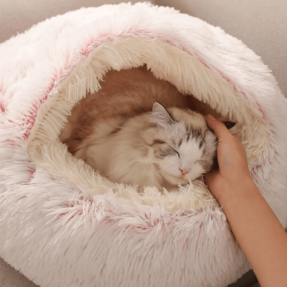 Fluffy Cat Cave Enclosed Dog Bed House Sleeping Nest - PawPlaza