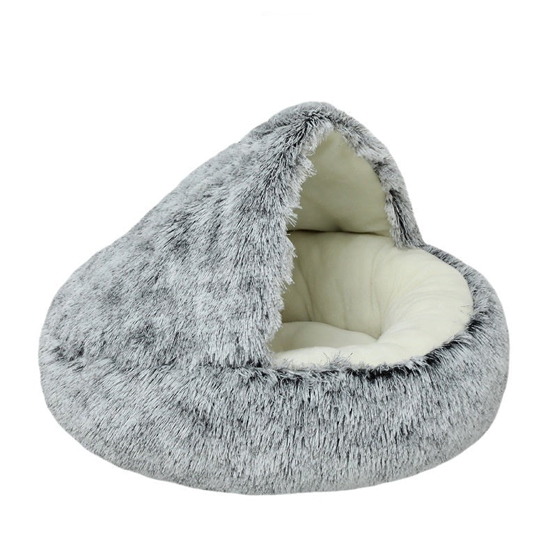 Fluffy Cat Cave Enclosed Dog Bed House Sleeping Nest - PawPlaza