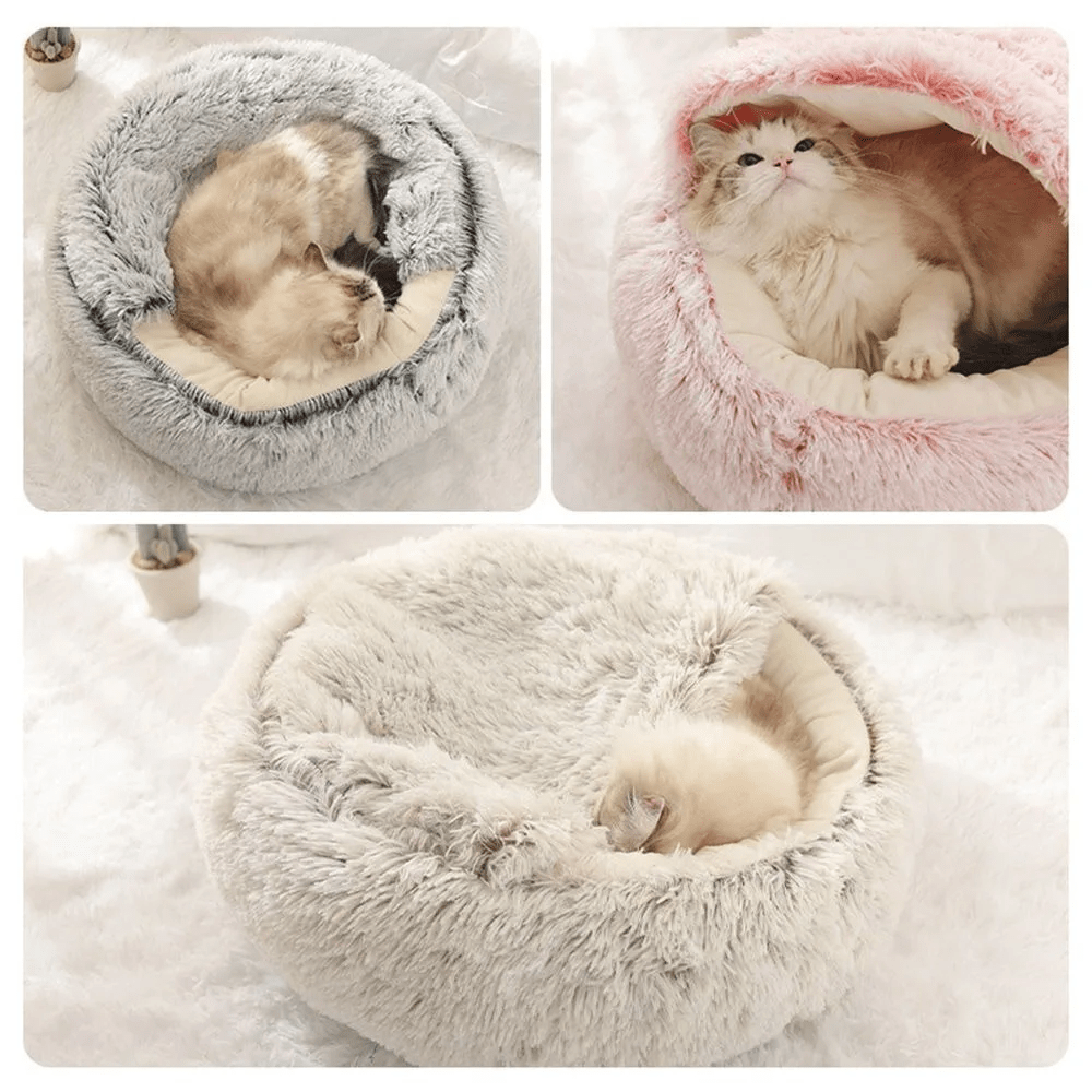 Fluffy Cat Cave Enclosed Dog Bed House Sleeping Nest - PawPlaza