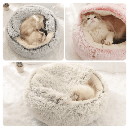 Fluffy Cat Cave Enclosed Dog Bed House Sleeping Nest - PawPlaza