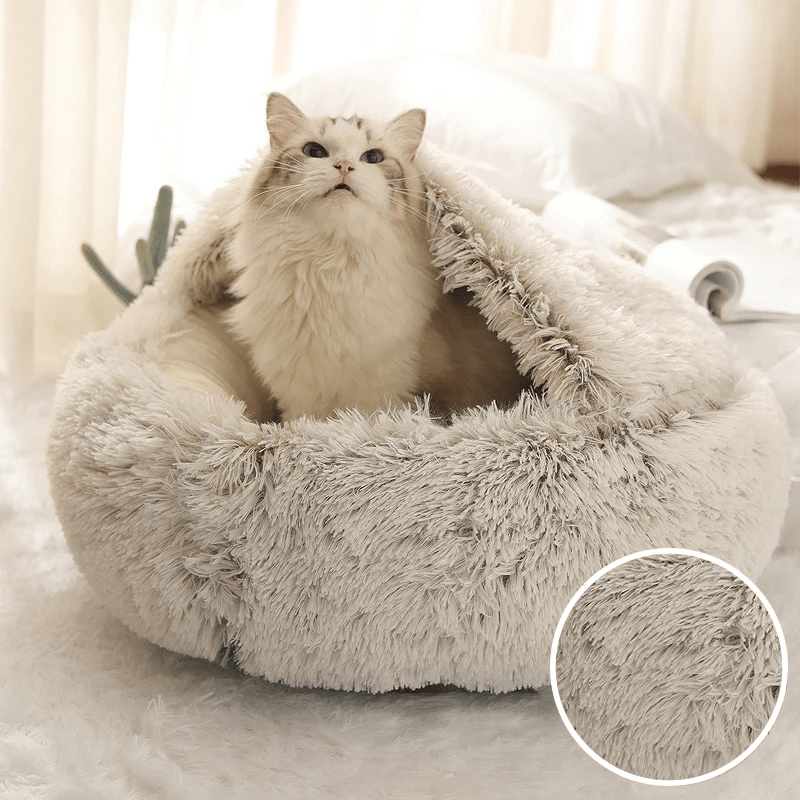 Fluffy Cat Cave Enclosed Dog Bed House Sleeping Nest - PawPlaza