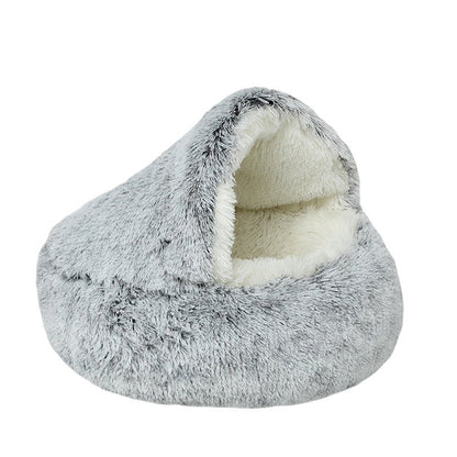 Fluffy Cat Cave Enclosed Dog Bed House Sleeping Nest - PawPlaza