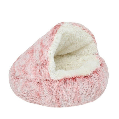 Fluffy Cat Cave Enclosed Dog Bed House Sleeping Nest - PawPlaza
