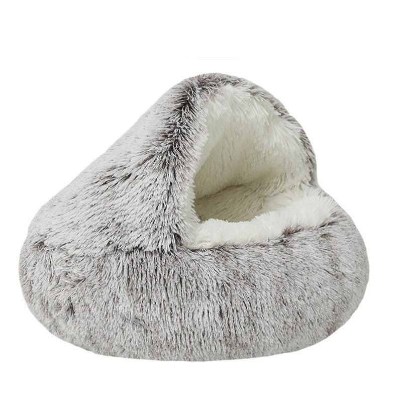 Fluffy Cat Cave Enclosed Dog Bed House Sleeping Nest - PawPlaza