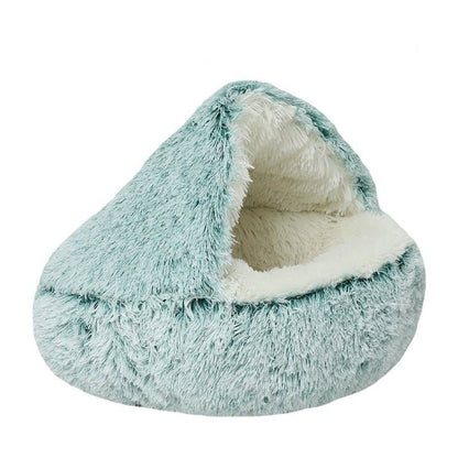 Fluffy Cat Cave Enclosed Dog Bed House Sleeping Nest - PawPlaza