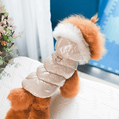 Fur Hooded Puffer Harness Jacket - PawPlaza