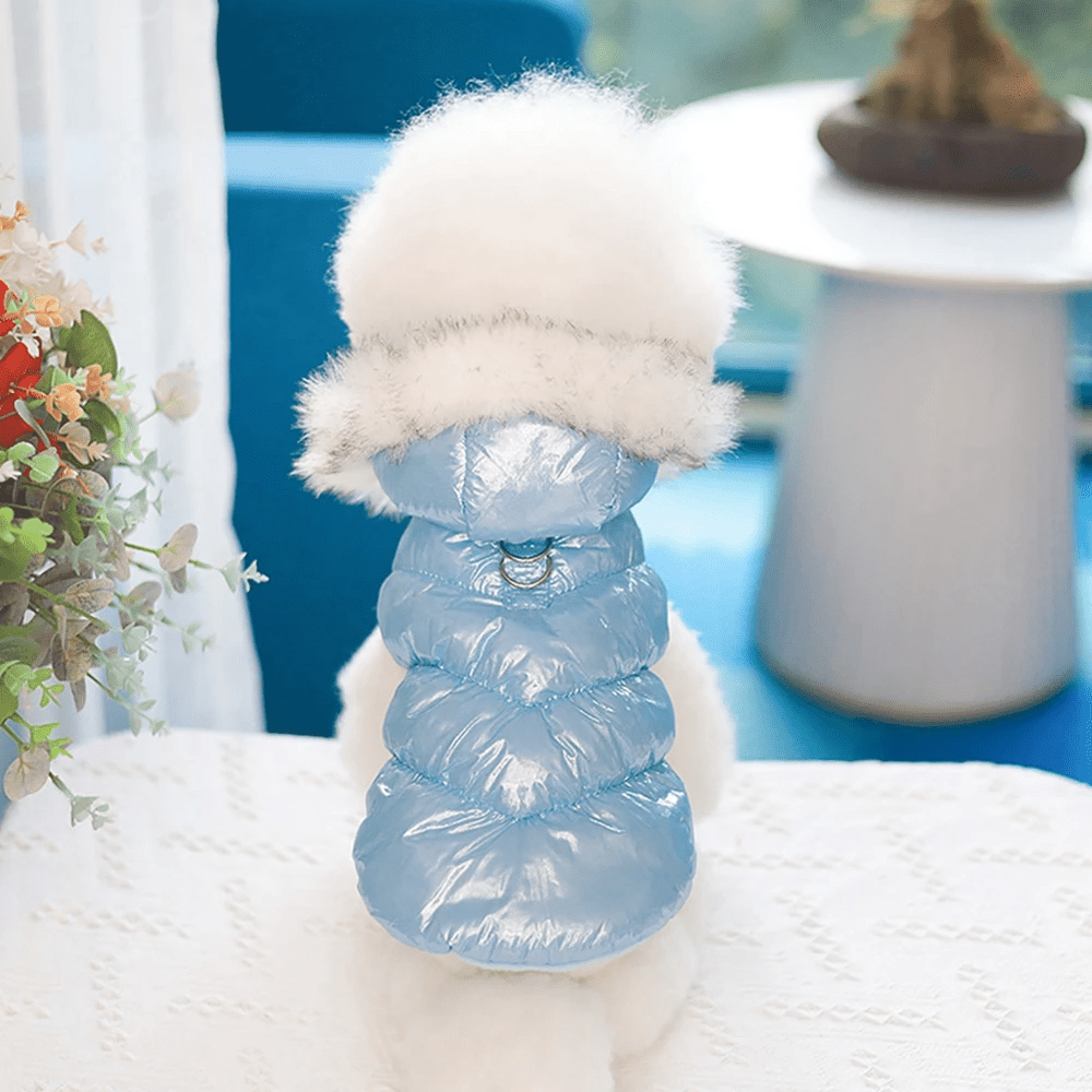 Fur Hooded Puffer Harness Jacket - PawPlaza