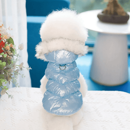 Fur Hooded Puffer Harness Jacket - PawPlaza