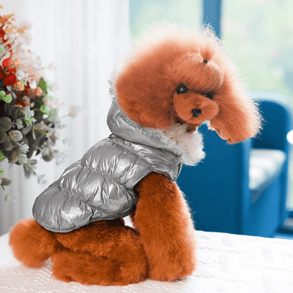 Fur Hooded Puffer Harness Jacket - PawPlaza