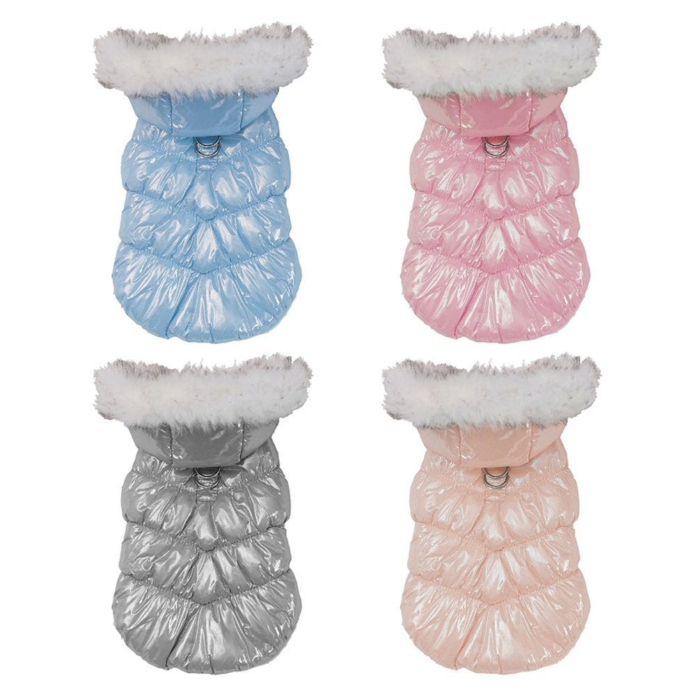 Fur Hooded Puffer Harness Jacket - PawPlaza