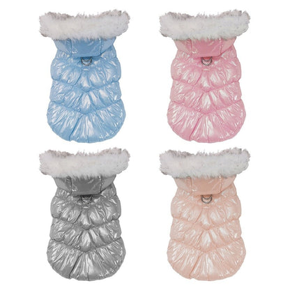 Fur Hooded Puffer Harness Jacket - PawPlaza