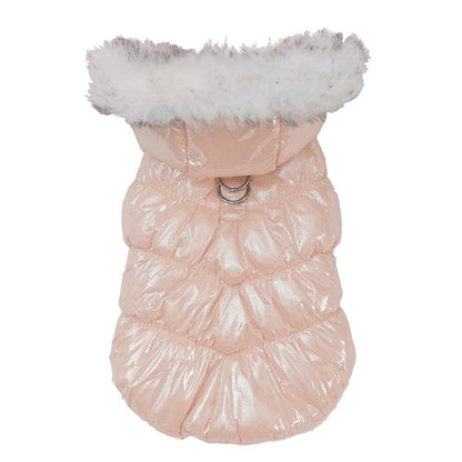 Fur Hooded Puffer Harness Jacket - PawPlaza