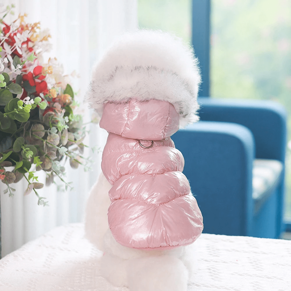Fur Hooded Puffer Harness Jacket - PawPlaza