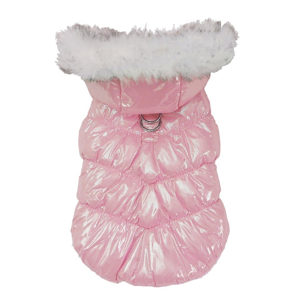 Fur Hooded Puffer Harness Jacket - PawPlaza