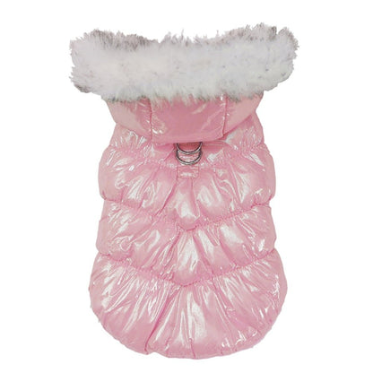 Fur Hooded Puffer Harness Jacket - PawPlaza