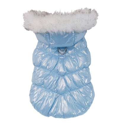 Fur Hooded Puffer Harness Jacket - PawPlaza