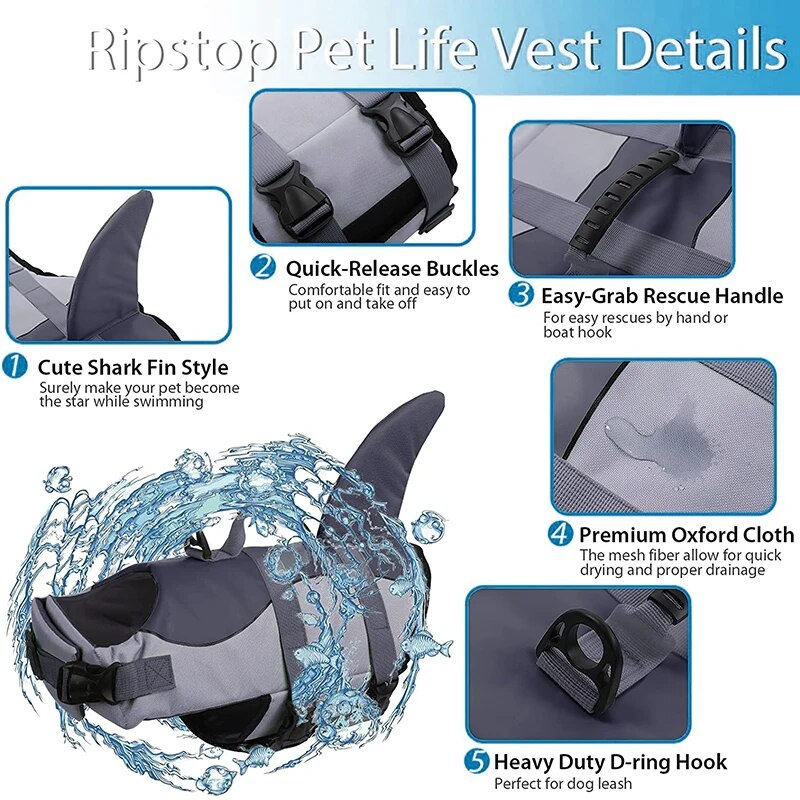 Shark Swimsuit Dog Life Vest