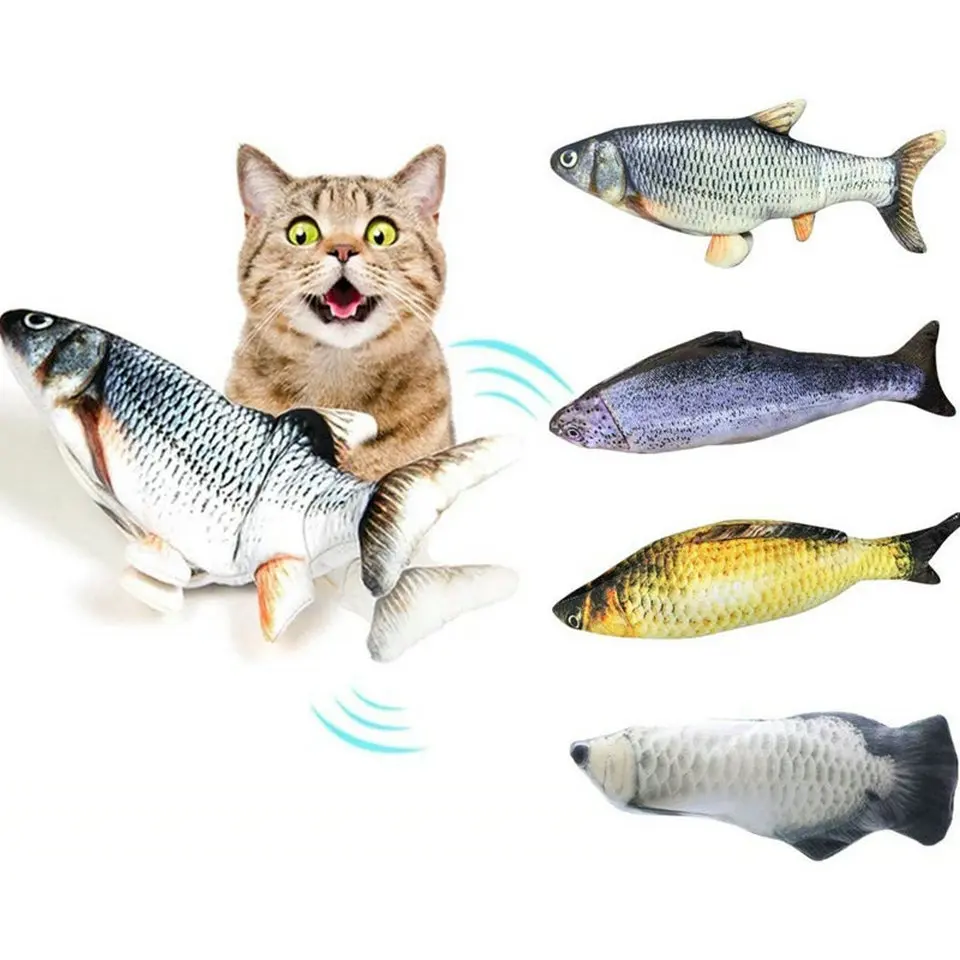 Electric Moving Fish Cat Toy Catnip Plush Fish Robot Toy