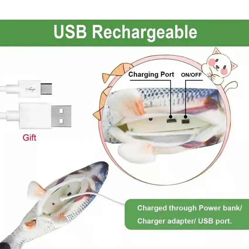 Elektrisch beweglicher Fisch, Katzenspielzeug, Katzenminze, Plüschfisch, Roboterspielzeug