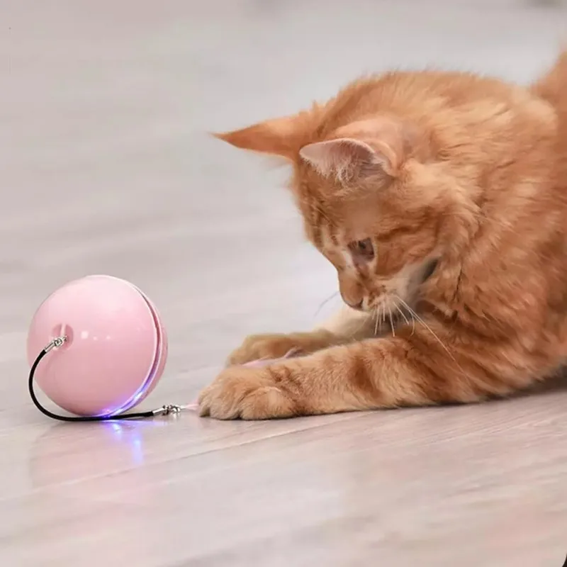 Smart LED Cat Toy Self Rolling Catnip Feather Ball