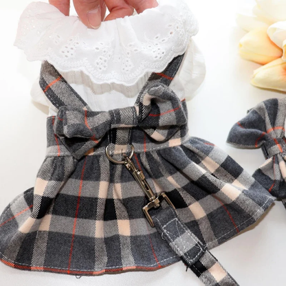 Lace Collar Plaid Skirt Harness