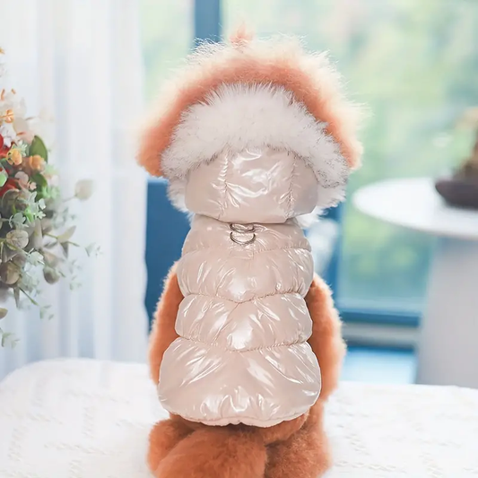 Faux Fur Hooded Puffer Harness Jacket