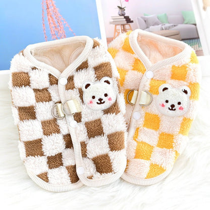 Milky Plaid Teddy Vest - PawPlaza