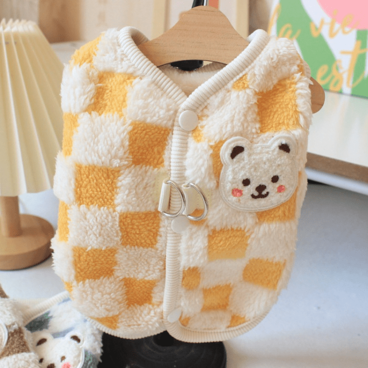 Milky Plaid Teddy Vest - PawPlaza
