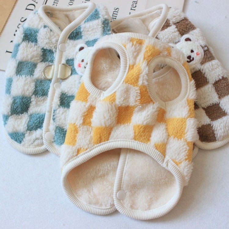 Milky Plaid Teddy Vest - PawPlaza