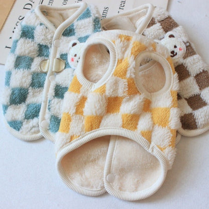 Milky Plaid Teddy Vest - PawPlaza
