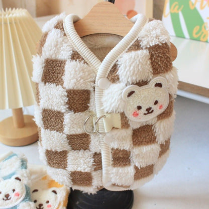 Milky Plaid Teddy Vest - PawPlaza