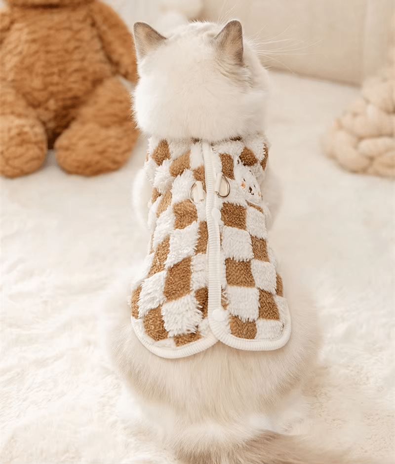Milky Plaid Teddy Vest - PawPlaza