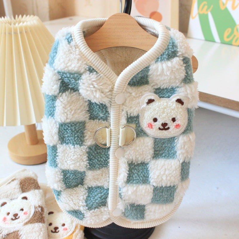 Milky Plaid Teddy Vest - PawPlaza
