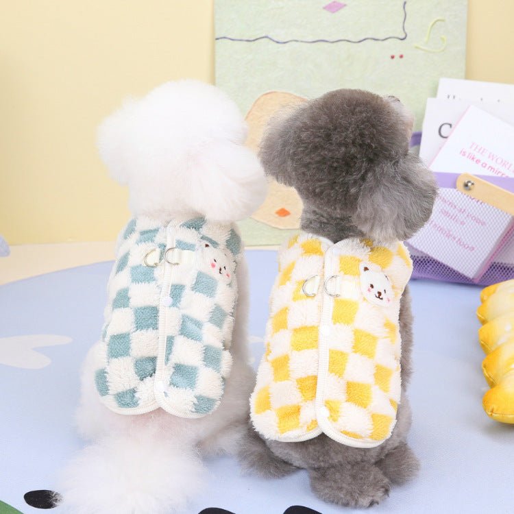 Milky Plaid Teddy Vest - PawPlaza