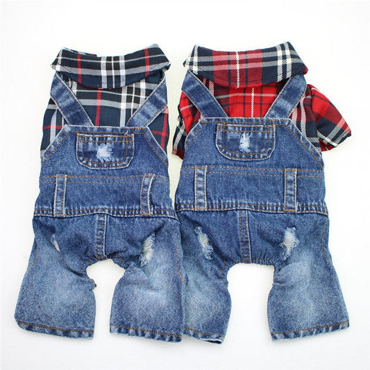 Plaid & Denim Full - Body Overalls - PawPlaza