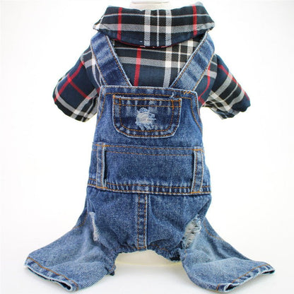 Plaid & Denim Full - Body Overalls - PawPlaza