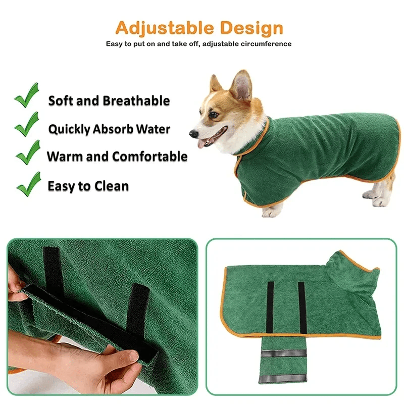 Quick Dry Microfiber Dog Bathrobe Coat - PawPlaza